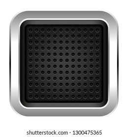 Empty icon with chrome metal frame. Web internet button rounded square shape with perforation texture. The graphic element for design saved as a vector illustration in the EPS file format.
