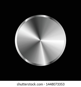 Empty icon with chrome metal frame. Rounded circle button with metal frame and reflection on black background. Vector illustration design element 