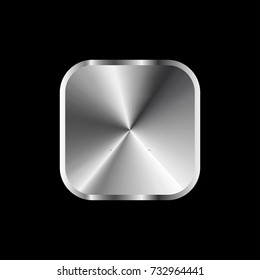 Empty Icon With Chrome Metal Frame. Rounded Square Button With Metal Fram And Reflection On Black Background. Vector Illustration Design Element 