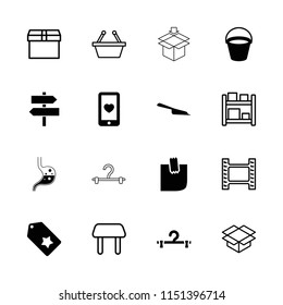 Empty icon. collection of 16 empty filled and outline icons such as bucket, dustpan, hanger, heart mobile, glued note, table. editable empty icons for web and mobile.