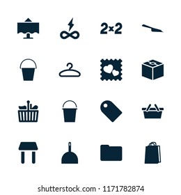 Empty icon. collection of 16 empty filled icons such as shopping bag, photo with heart, hanger, restaurant table, endless battery. editable empty icons for web and mobile.