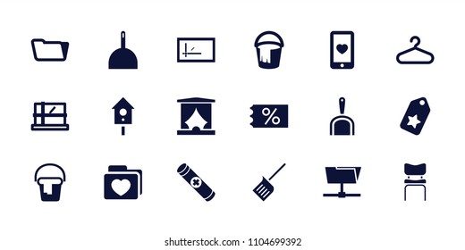 Empty icon. collection of 18 empty filled icons such as parcel, dustpan, bucket, hanger, folder, tag, ticket on sale, heart mobile. editable empty icons for web and mobile.