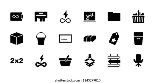 Empty icon. collection of 18 empty filled icons such as box, tag, blackboard, office chair, endless battery, ad, shopping bag. editable empty icons for web and mobile.