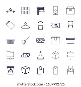 Empty icon. collection of 25 empty outline icons such as garden bench, dustpan, bucket, recycle bin, hanger, box, ticket on sale. editable empty icons for web and mobile.