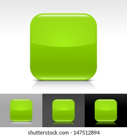 Empty icon green color glossy web internet button. Rounded square shape with shadow, reflection on white, gray, black backgrounds. Vector illustration design element save in 8 eps 