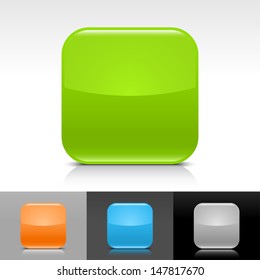 Empty icon green, orange, blue, gray glossy web internet button. Rounded square shape with shadow, reflection on white, gray, black backgrounds. Vector illustration design element 8 eps 