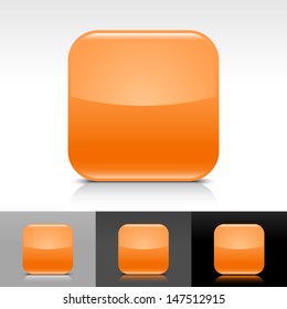 Empty icon orange color glossy web internet button. Rounded square shape with shadow, reflection on white, gray, black backgrounds. Vector illustration design element save in 8 eps 