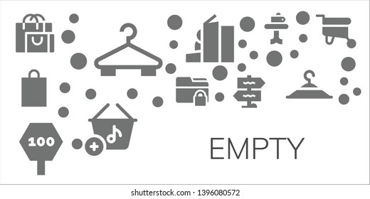 empty icon set. 11 filled empty icons.  Simple modern icons about  - Shopping bag, Hanger, Folder, Road sign, Signpost, Homeless, Basket, Table, Clothing hanger, Wheelbarrow