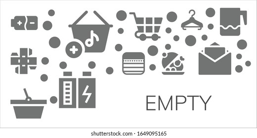 conjunto de iconos vacíos. 11 iconos vacíos. Incluye los iconos de Batería, Cesta, Caja, Notas, Salver, Carro de compras, Percha, Blank, Jar