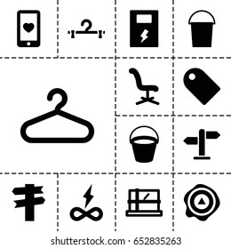 Empty icon. set of 13 filled emptyicons such as bucket, parcel, hanger, office chair, arrow up, heart mobile, battery, direction, tag