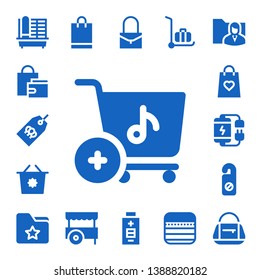 empty icon set. 17 filled empty icons.  Collection Of - Cage, Shopping bag, Tag, Shopping cart, Shopping basket, Gift bag, Battery, Hanger, Folder, Cart, Bag, Delivery cart, Notes