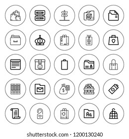 Empty icon set. collection of 25 outline empty icons with bag, battery, bird cage, box, crown, folder, empty battery, hand bag, hanger, folders, note icons. editable icons.