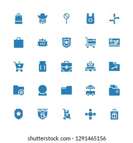 empty icon set. Collection of 25 filled empty icons included Shopping bag, Coffee table, Delivery cart, Signboard, Badge, Folder, Cart, Crystal ball, Bag, Jar, Shopping cart, Note