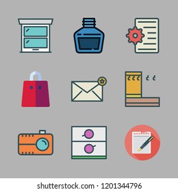 empty icon set. vector set about adjustment id, shopping bag, window and settings icons set.