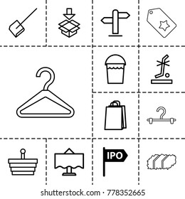 Empty icons. set of 13 editable outline empty icons such as direction, dustpan, bucket, shopping bag, shopping basket, no standing nearby, box, restaurant table, garden bench