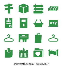 Empty icons set. set of 16 empty filled icons such as garden bench, direction   isolated, hanger, shopping bag, paper, folder with heart, glued note, battery, manuscript, ad
