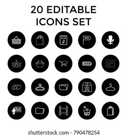 Empty icons. set of 20 editable outline empty icons such as office chair, teacher, hanger, shopping bag, folder, question box. best quality empty elements in trendy style.