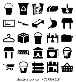 Empty icons. set of 25 editable filled empty icons such as garden bench, direction   isolated, table, hanger, dustpan, bucket, recycle bin, stage, stomach, box