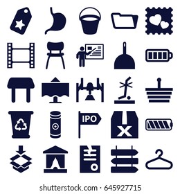 Empty icons set. set of 25 empty filled icons such as bucket, direction   isolated, table, dustpan, recycle bin, hanger, folder, paper, stomach, no standing nearby, box