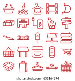 Empty icons set. set of 25 empty outline icons such as direction   isolated, garden bench, wheel barrow, table, hanger, cream, dustpan, shopping bag, nesting house, stomach