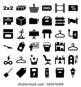Empty icons set. set of 36 empty filled icons such as garden bench, bucket, direction   isolated, table, hanger, tag, cream, dustpan, office chair, nesting house