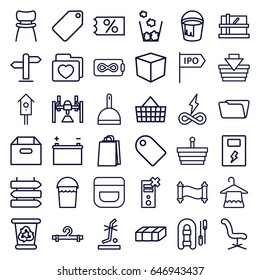 Empty icons set. set of 36 empty outline icons such as direction   isolated, garden bench, parcel, tag, cream, hanger, dustpan, bucket, recycle bin, office chair, shopping bag