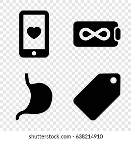 Empty icons set. set of 4 empty filled icons such as tag, stomach, heart mobile