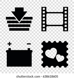 Empty icons set. set of 4 empty filled icons such as photo with heart, battery, movie tape