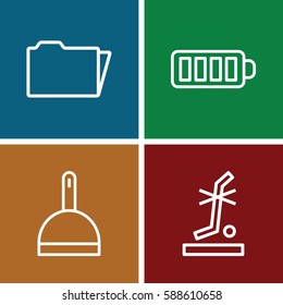 empty icons set. Set of 4 empty outline icons such as dustpan, no standing nearby, baterry