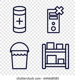 Empty icons set. set of 4 empty outline icons such as bucket, battery, no charge