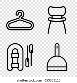 Empty icons set. set of 4 empty outline icons such as hanger, dustpan, chair