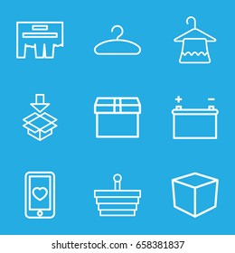 Empty icons set. set of 9 empty outline icons such as hanger, box, heart mobile, battery, shopping basket