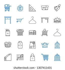 empty icons set. Collection of empty with bird cage, carts, shopping bag, note, folder, cage, crown, paper bag, battery, frame, hanger, basket. Editable and scalable empty icons.