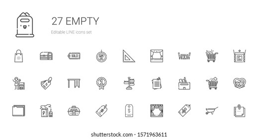 empty icons set. Collection of empty with tag, stage, price tag, cage, battery, folder, box, notes, signpost, badge, table, homemade, square. Editable and scalable empty icons.