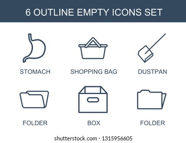 empty icons. Trendy 6 empty icons. Contain icons such as stomach, shopping bag, dustpan, folder, box. empty icon for web and mobile.