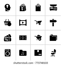 Empty icons. vector collection filled empty icons. includes symbols such as wheelbarrow, key hole in head, package, washer, chair, folder. use for web, mobile and ui design.