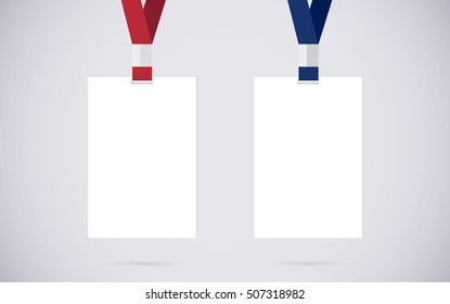 Empty id card badge id card set with lanyard. vector design and text template illustration
