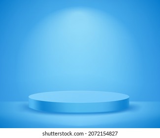 Empty illuminated room with round platform and soft lamp light. Realistic 3d style vector illustration