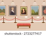 Empty inside museum exhibition of paintings on walls. Art gallery exhibition. Vector stock