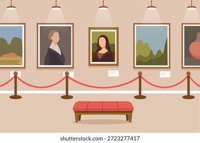 Exposición vacía en el interior del museo de pinturas en las paredes. Exposición de Galería de arte. existencias de Vector