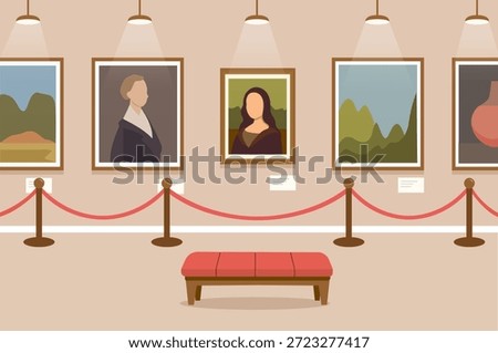 Empty inside museum exhibition of paintings on walls. Art gallery exhibition. Vector stock