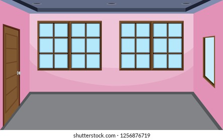 Ilustración de habitación rosa vacía