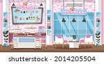 Empty interior ice-cream shop with Design Elements. Flat style illustration. Vector Illustration