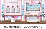 Empty interior ice-cream shop with Design Elements. Flat style illustration. Vector Illustration