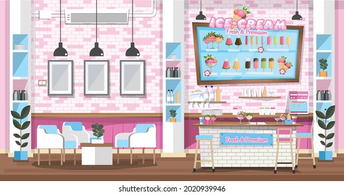 Empty interior ice  cream shop and Design Elements  Flat style illustration  Vector Illustration