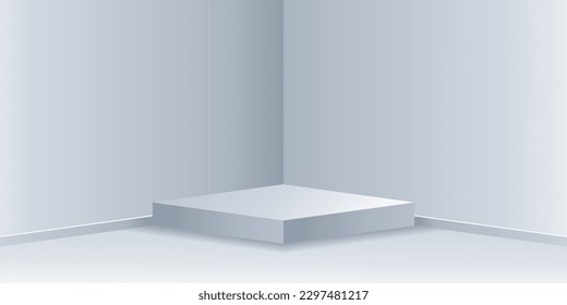 Empty Interior Room Corner With Cube Pedestal Stand Platform Podium Vector Background Illustration