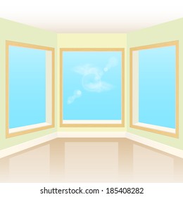 Empty interior room with three windows