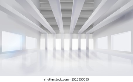 Empty interior in skyscraper. Office hall. Loft. Vector illustration.