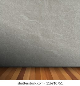 Empty Interior of vintage room with gray stone wall and wood floor. Vector eps10