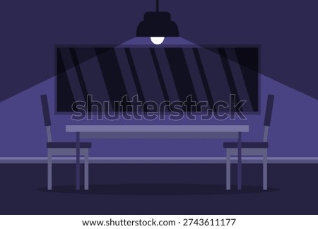 Empty interrogation room in flat style. Detention for crime suspect. Vector stock